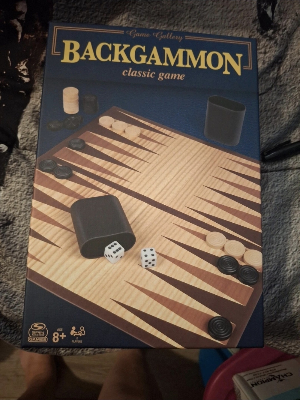 Backgammon Classic Game - Navy Blue and Wood Tone